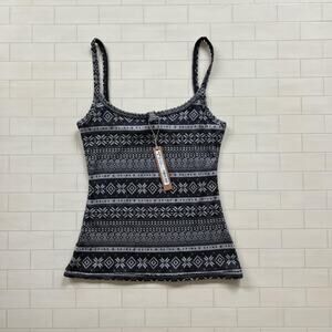 NWT SKIMS Logo Plush Pointelle Cami - Onyx Mirror Fairisle - S